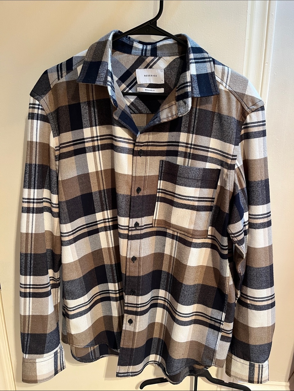 Reserved Men's Plaid Button-Up Shirt in Brown, Navy & Cream